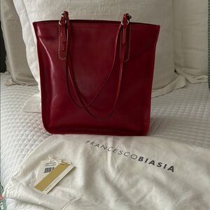 Francesco Biasia Red Leather Tote Bag - vintage